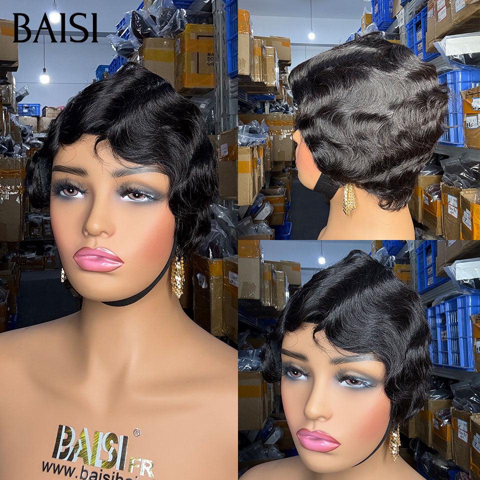 BAISI pixie 45€ in BLACK Color Mix pink small cut machine made Without Glue Without Lace F-026 BAISI20