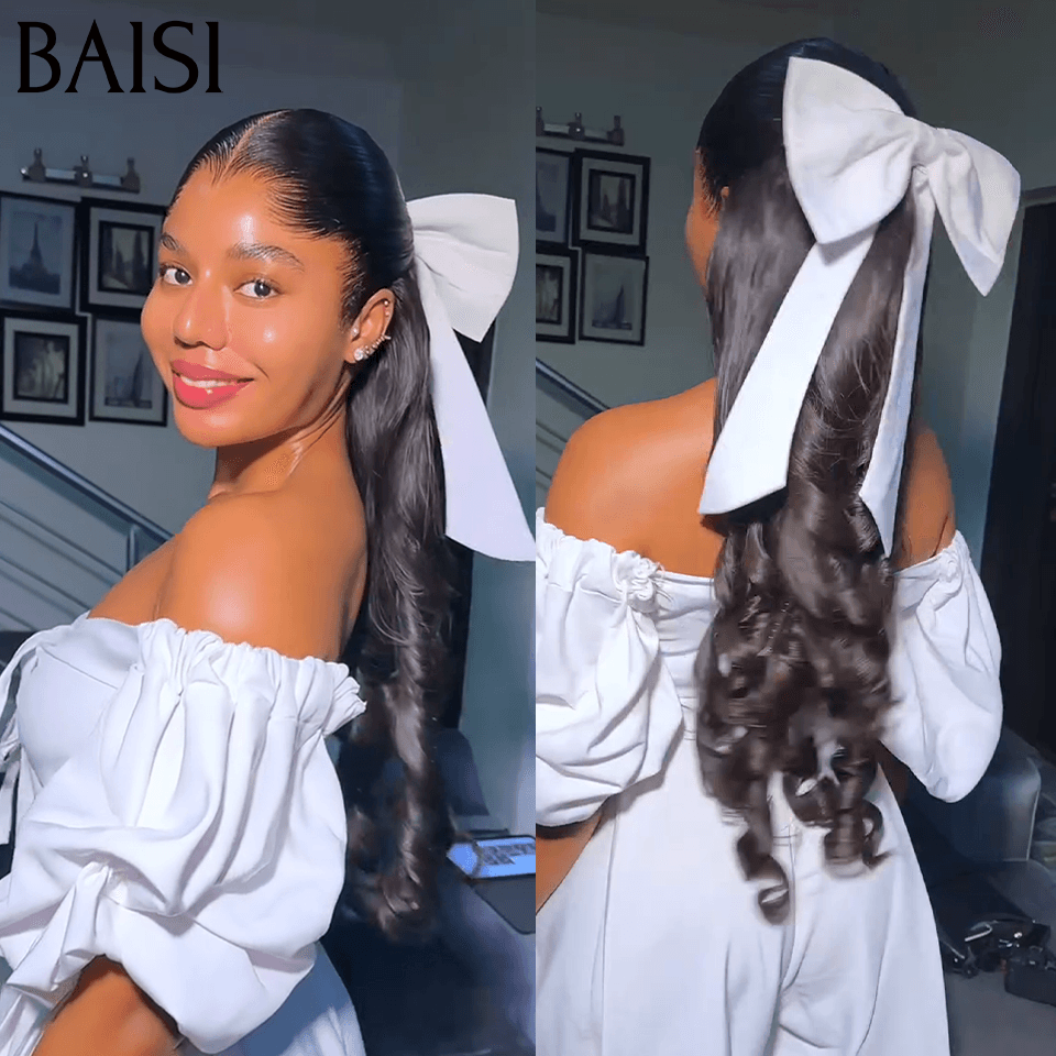 BAISI 13X4 Perruques de Luxe Naturelle Wave 229€ 20 pouces en Couleur NOIR 300%densité  en 100% Cheveux Humains BS65