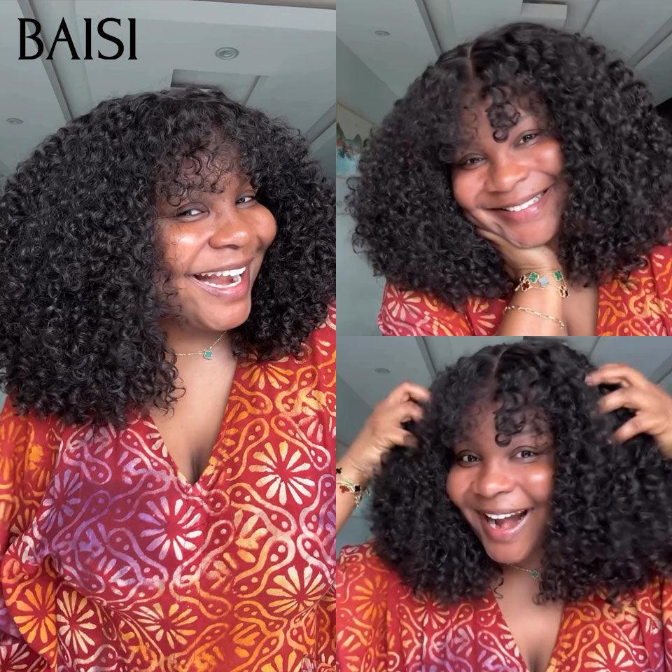 Perucas luxuosas onda ovo BAISI com franja feita por cabelo duplo desenhado com divisão média natural 300% de densidade