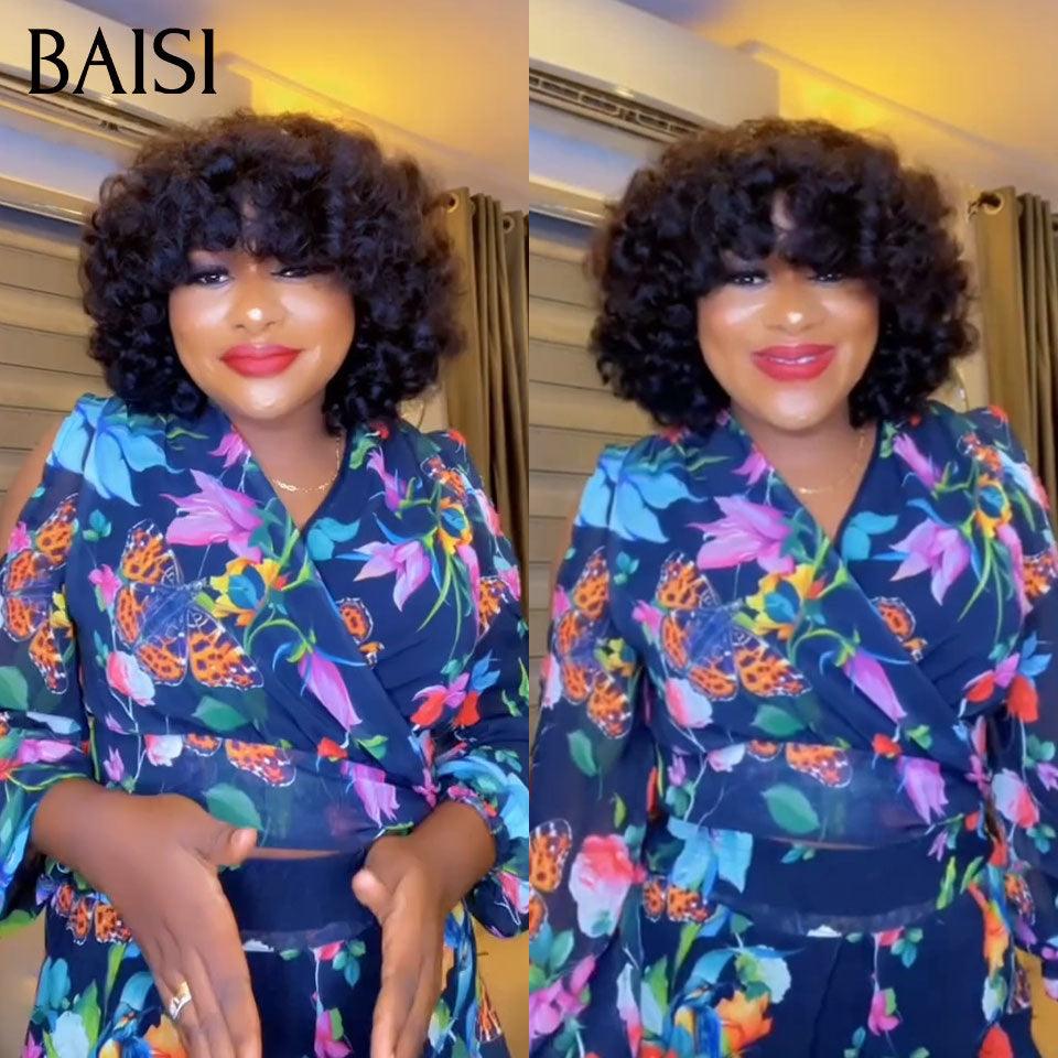 BAISI Perruques de Luxe egg Wave 300% densité Très belle couleur avec Frange Fabriquées par les cheveux double drawn