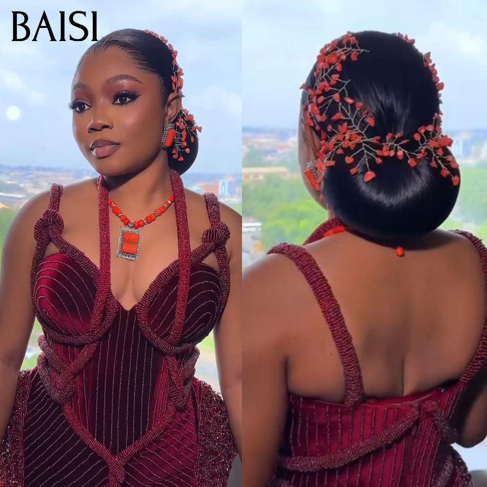 BAISI Coiffure de luxe Irene Perruques 13X4 HD lace Mariage Prête à porter chignon et personalisation comme sur la vidéo 100% identique avec lace frontale pour mariage ou événement spécial BS120