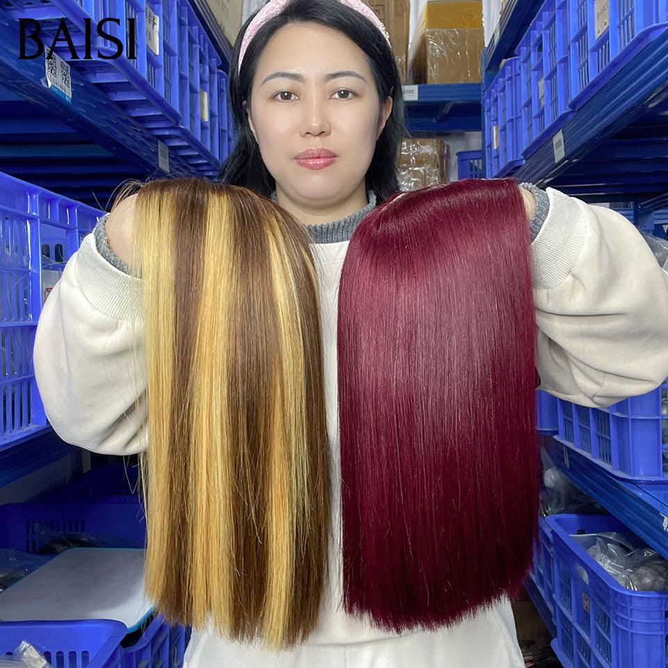 BAISI 2 wigs promo Straight 13X4 lace 4#27# and 4X4 lace 99J# ASHLEY CURLY BROWN CUT WIG SET PLUS CLOSURE NATURAL COLOR STRAIGHT WIG