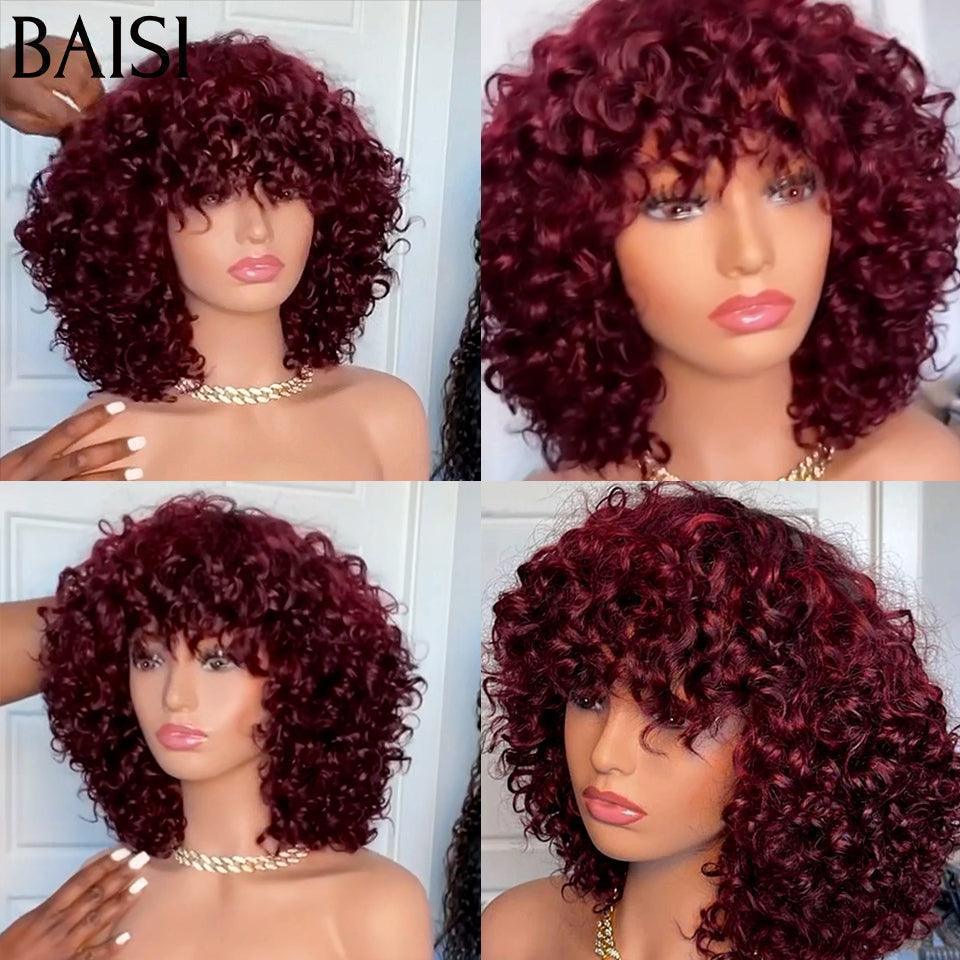 BAISI Flash Offer 82€ Curly Egg Curl Wig Bordeaux Red or Brown Without Lace Without Glue in 100% Human Hair
