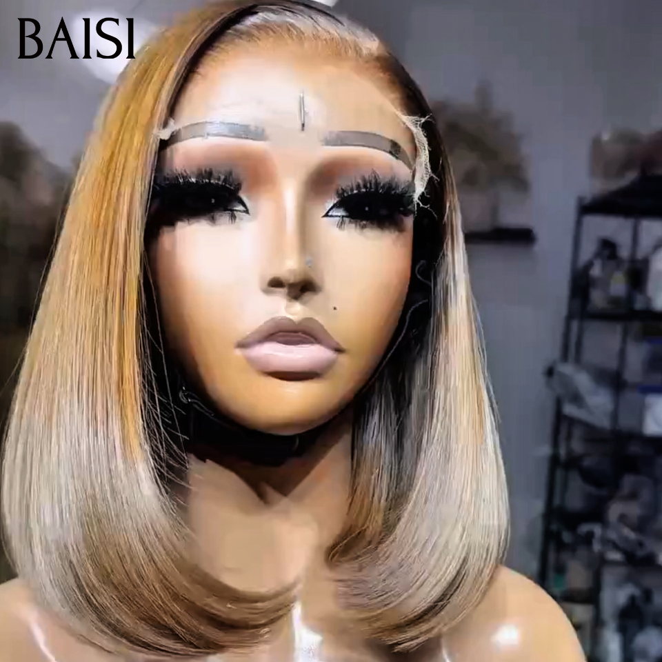 Moitié prix 4x4 lace closure Perruque Lisse ou curly wave 10 Pouce BOB Coupe personnalisée de postiches en 4 couleurs en 100% Cheveux Humains