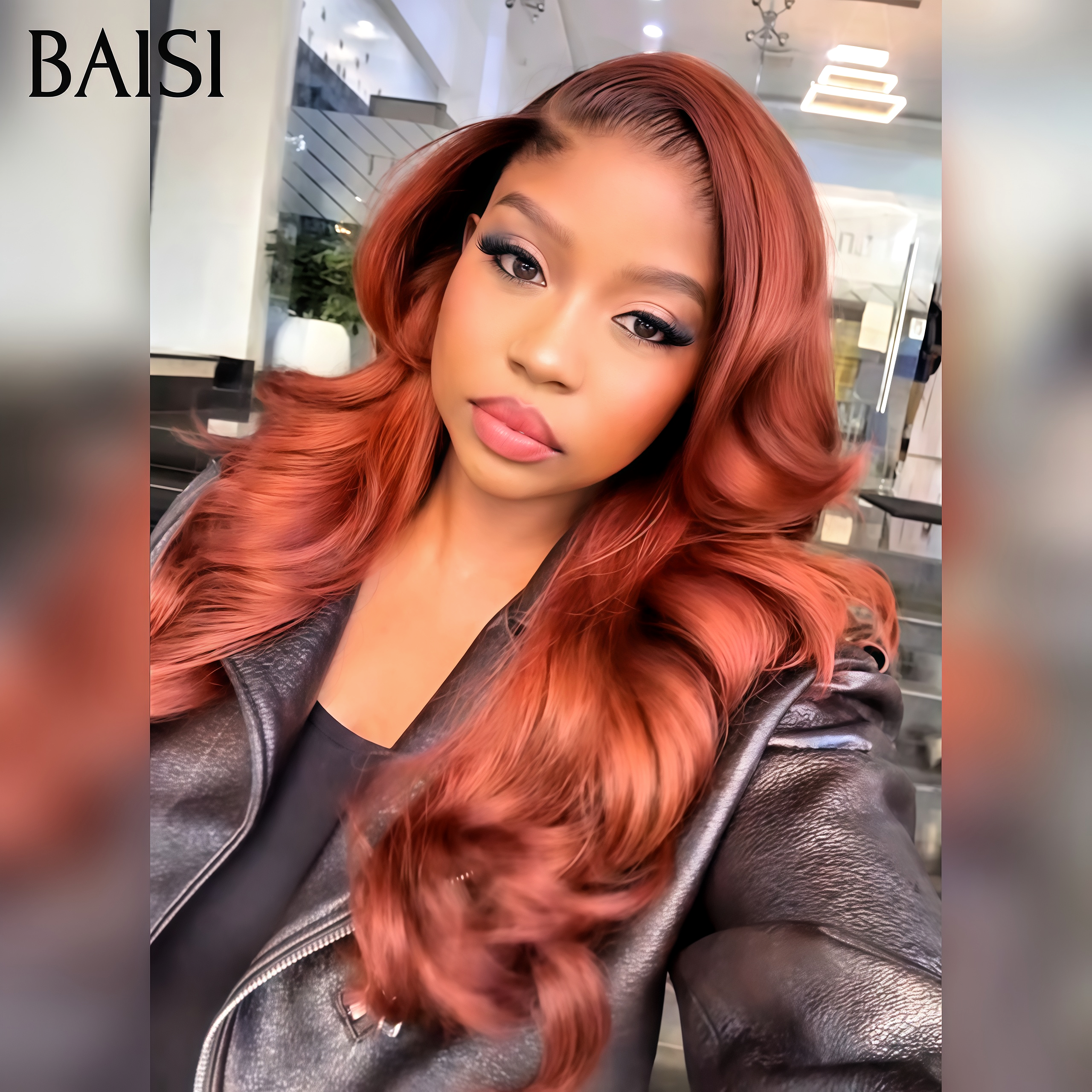 BAISI Perruque 13x4 Body wave En Couleurs personnalisées orange En 100% Vrais Cheveux Humains