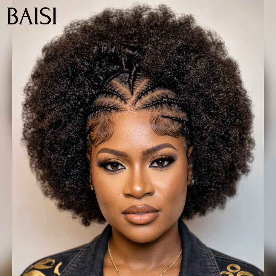 BAISI perruque Bob Afro curly Petite natte frisé frontale lace Petite Natte Afro 66€ 100% cheveux humains
