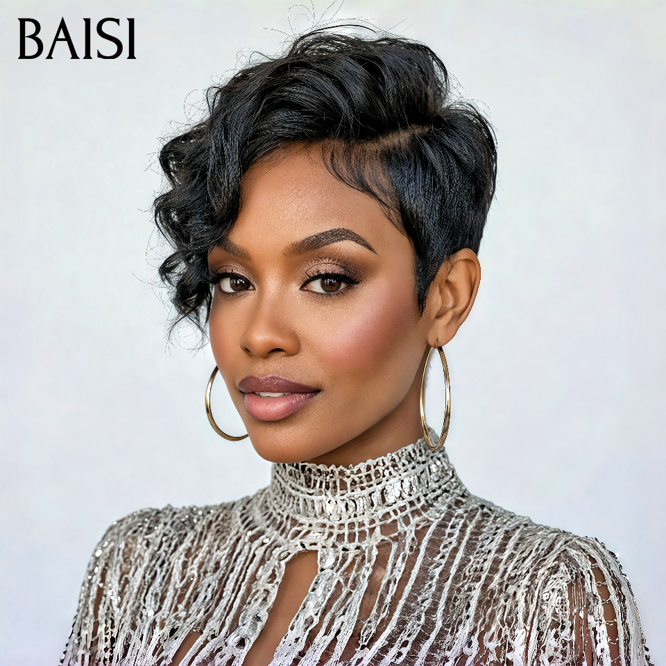 BAISI PROMO Maintenant 2 perruques 75€ 13X4 lace frontal Perruques pixie Version stylisée en 100% vrais cheveux humains