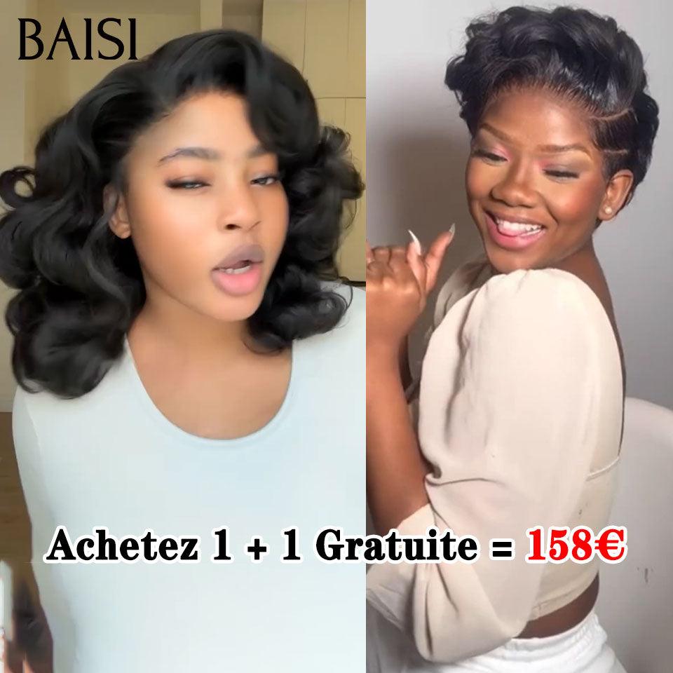 BAISI 1 Acheté + 1 Gratuite = 158€ 13X4 lace bob boucle wave et pixie 6 Pouces en 100% vrais cheveux humains (pas besoin de code)