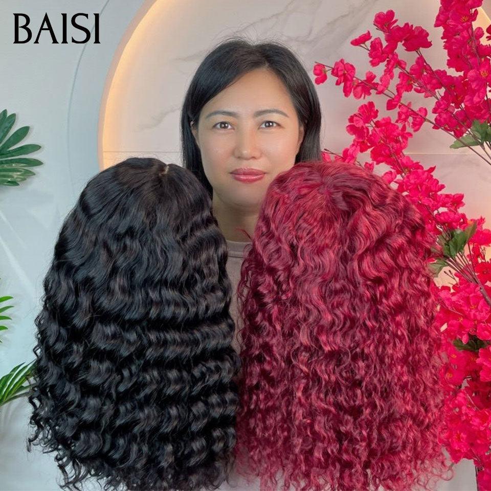 BAISI HAIR FR 2 Perrques 79€ 13X4 lace frontal curly wave noir et Mixte ou Achetez 1 + 1 Gratuite = 136€ bob deep wave avec Frange en couleur 1B et 99J# ou 2 Perruques Pixie 118€ En 100% Cheveux Humains