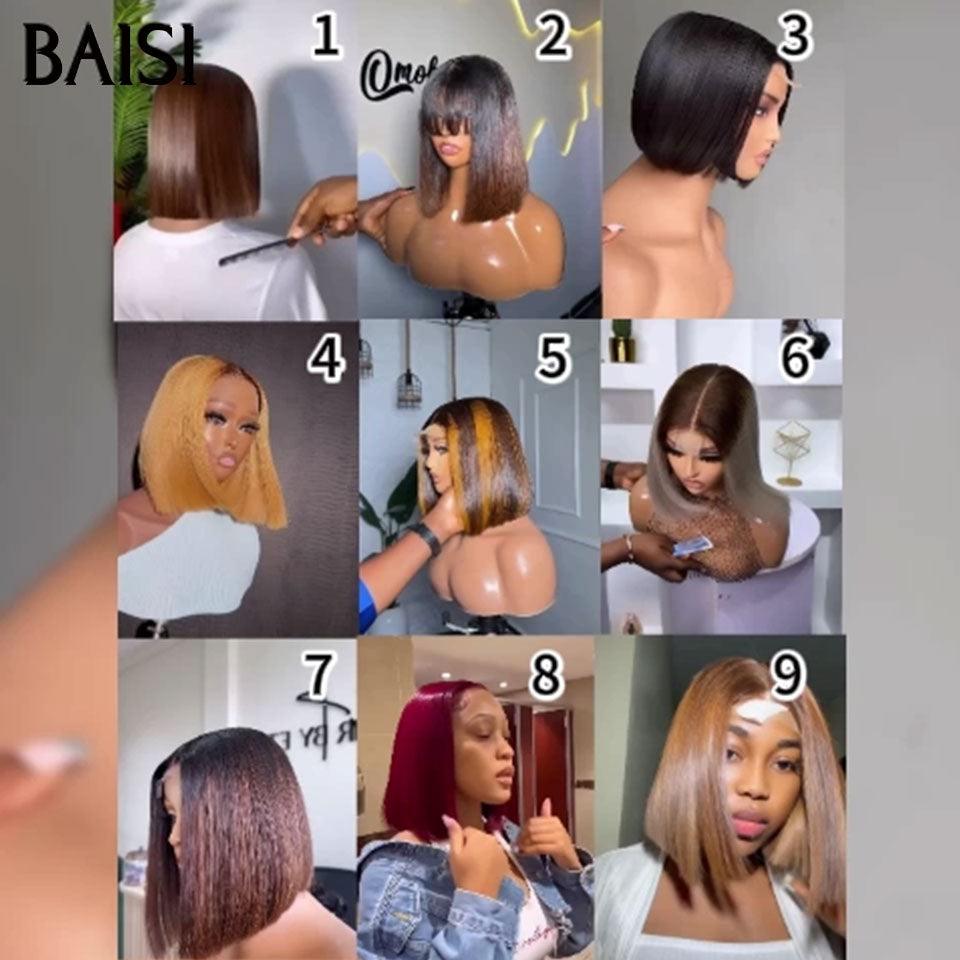 BAISI 3 perruques au choix 199€ 100% vietnam hair ajouter un par un dans le panier prix d'usine fournisseur en France TVA 0€ 48H arrivé 2X6 lace Lisse bob 8 Pouces 9 couleurs différentes  (Pas Besoins De Code)