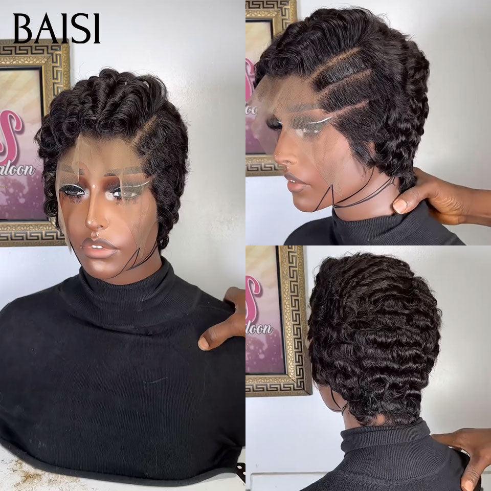 BAISI Pixie Finger Wave Perücke kleiner Schnitt 13x4 Lace Frontal 6 Zoll 79 € In 100 % Echthaar BAISI20