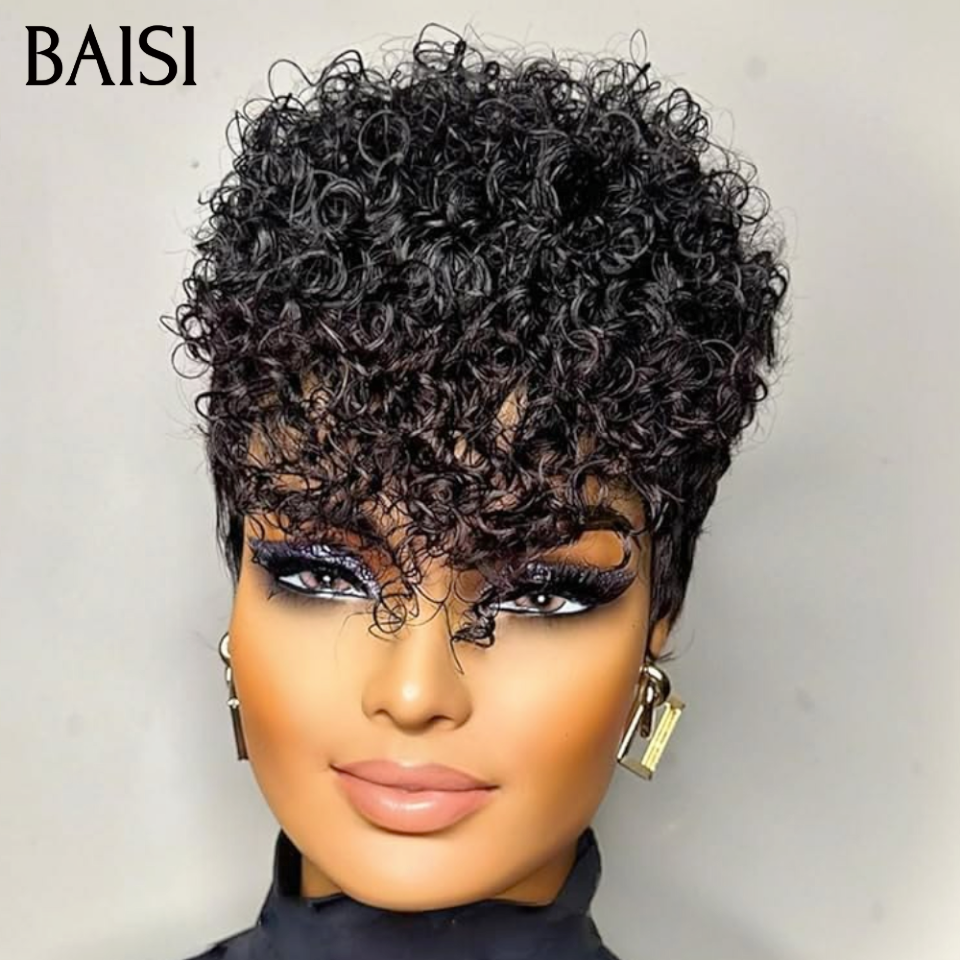 BAISI PROMO Maintenant 2 perruques  80€ Perruques pixie Version stylisée afro curly 2 couleurs en 100% vrais cheveux humains