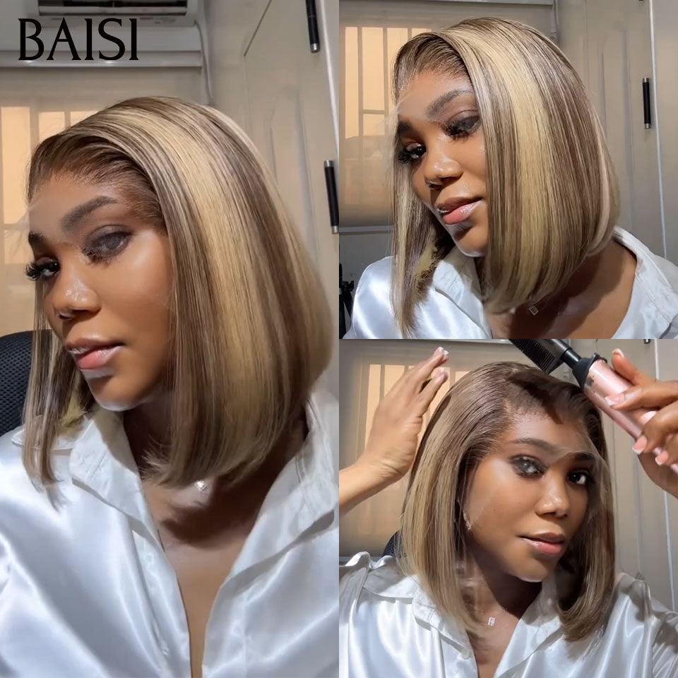 BAISI 13x4 Frontal Perruque Lisse 10 pouces 118€ en Couleur Mixte 4#70# moitié prix  en 100% Cheveux Humains MP50