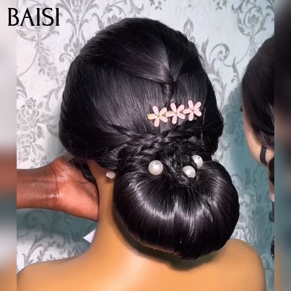 BAISI Coiffure de luxe Josette Perruques Mariage NOIR Prête à porter chignon et personalisation comme sur la vidéo 100% identique avec lace frontale événement spécial