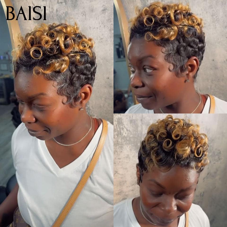 BAISI Perruque Full Lace 100% Cheveux Naturels Perruque Ondulée Coupe Coiffure Full Lace 129€  Finger Wave petite coupe Personnalisation des couleurs en 100% cheveux humains