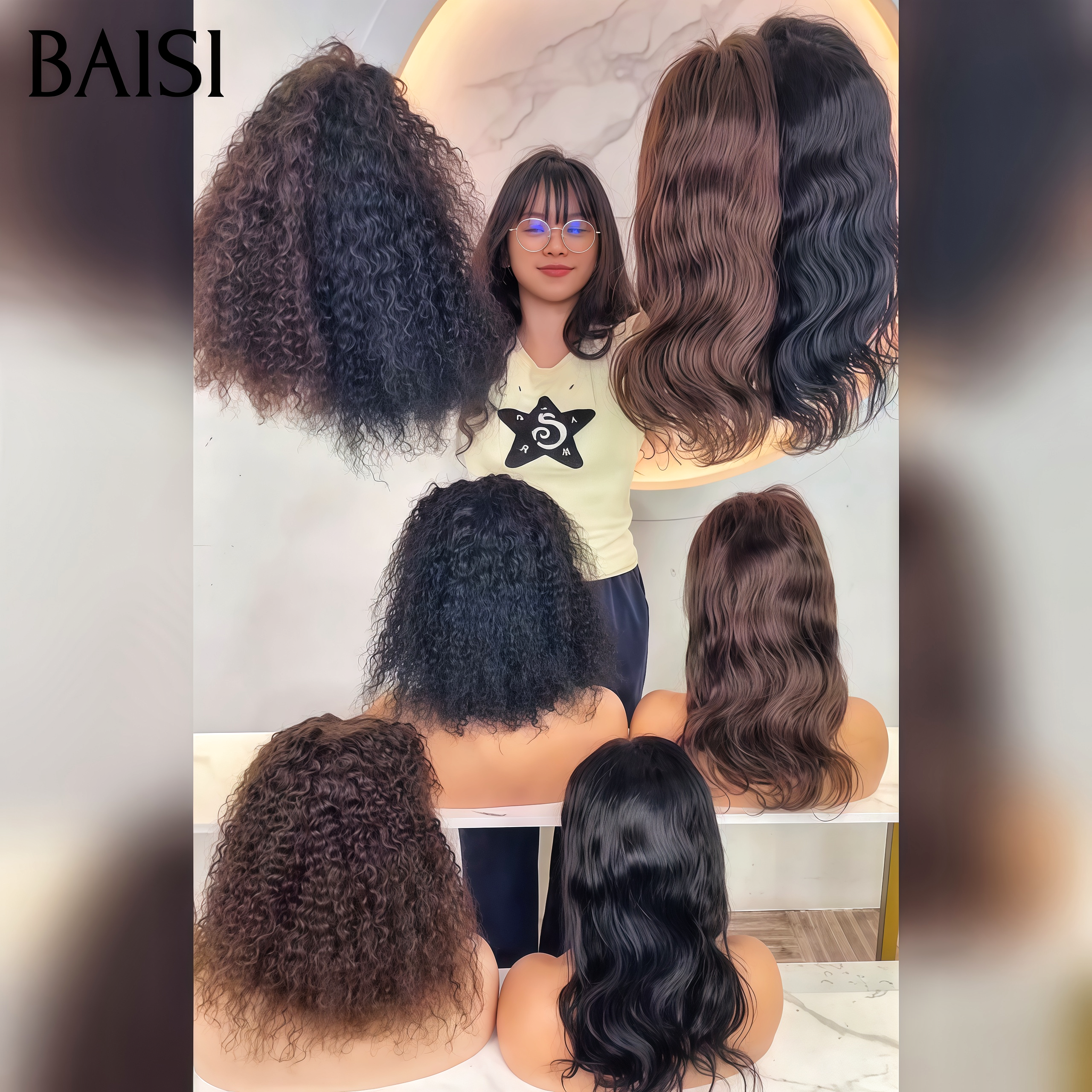 BAISI Promo limitée 4 perruques 168€ 14 pouces 13x4 lace frontal curly wave et body wave en 2 couleurs NOIR et marron en 100% vrais cheveux humains