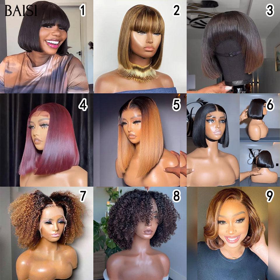 BAISI 3 perruques au choix 189€ ajouter dans le panier un par un au prix d'usine fournisseur coiffure Personnalisée boucle sans colle ou 13X4 lace ou 4X4 lace 9 différentes types de perruques pixie vente en gros pour revendre  (Pas Besoin de Code)