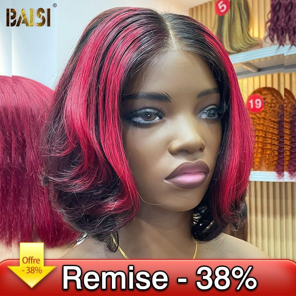 BAISI Grande Promo 13x4 Frontale Lace Perruque BOB Lisse 119€ en Couleur 99J# Bordeaux ou 5X5 Lace Perruque BOB Lisse 149€en Couleur 1Bmix99J# ou marron En 100% Cheveux Humains D Code: FR38
