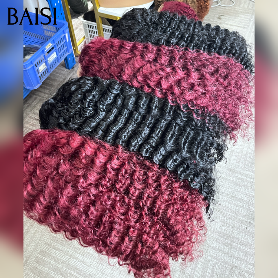 13x4 lace frontal Perruque deep wave en couleur NOIR et bordeaux 2 perruques 16 pouces 139€ en 100% Cheveux Humains
