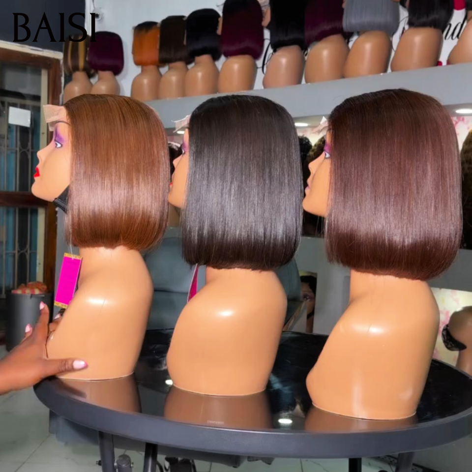 Lace closure Perruque Lisse BOB en 3 couleurs NOIR et Marron en 100% Cheveux Humains