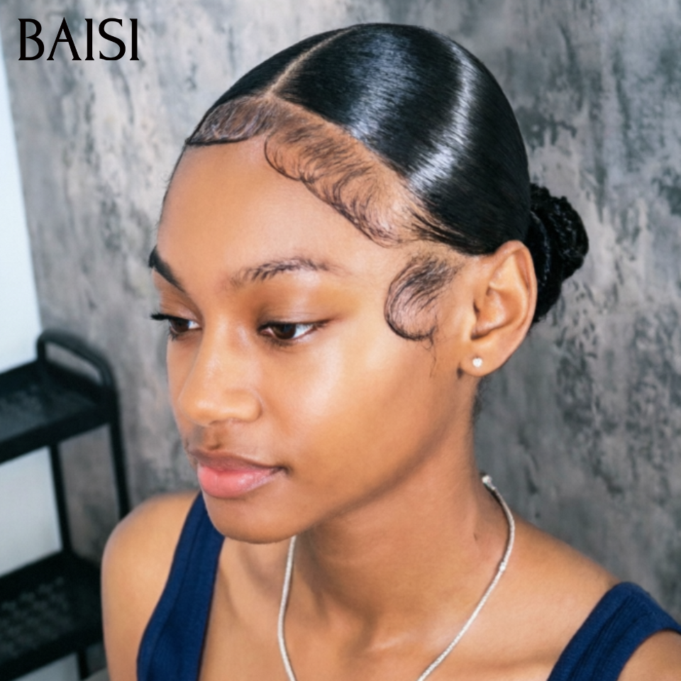 Nouveau produit Déjà Coiffée 13x4 lace frontal Perruque Coiffée Lisse 75€ avec Chignon de nattes en 100% Cheveux Humains