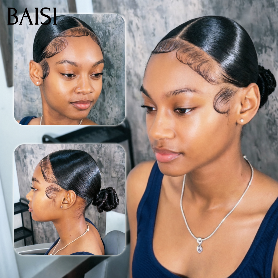 Nouveau produit Déjà Coiffée 13x4 lace frontal Perruque Coiffée Lisse 75€ avec Chignon de nattes en 100% Cheveux Humains