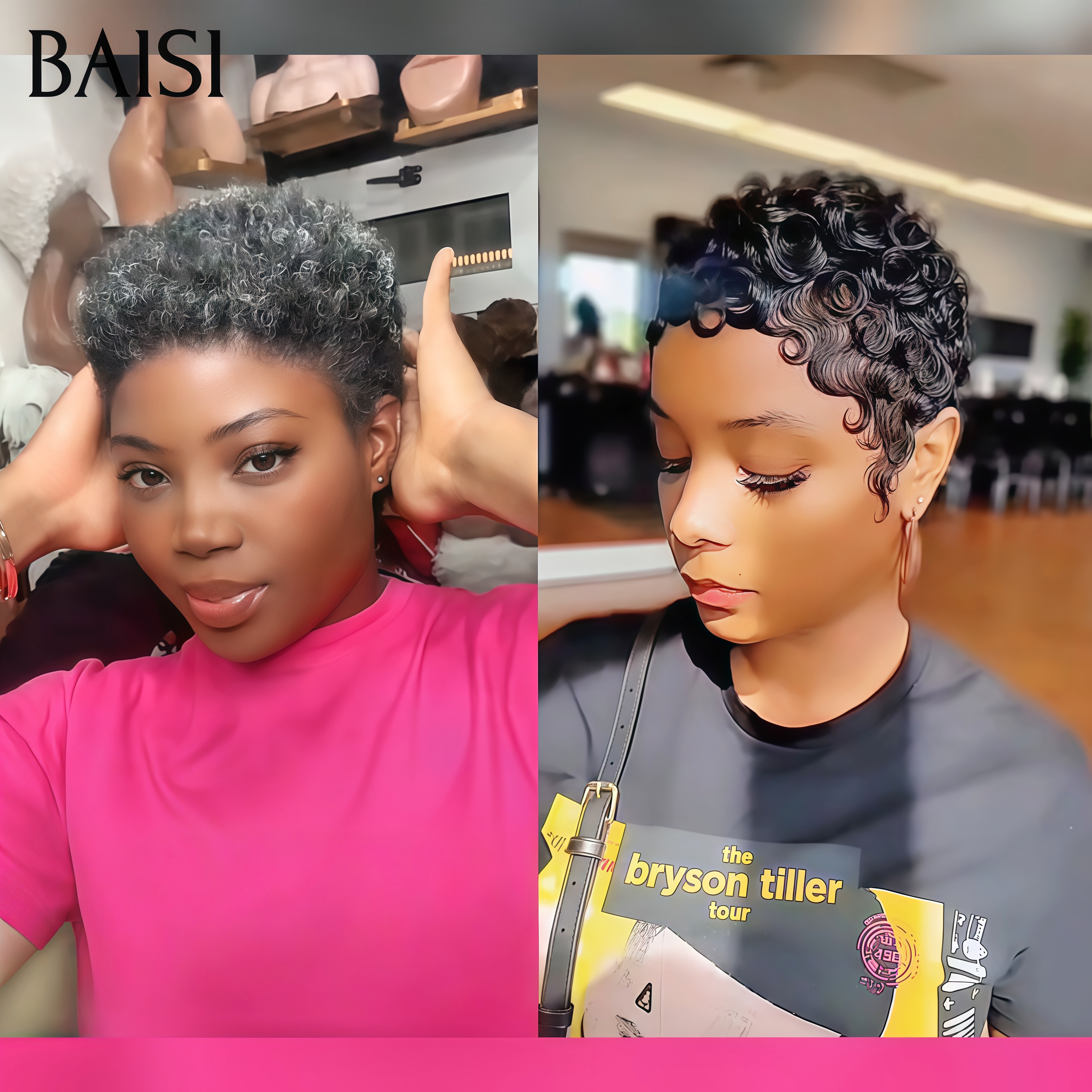 BAISI 1 Acheté + 1 Gratuite = 69€ prix Abordable afro et finger wave sans colle sans lace facile à porter en 100% vrais cheveux humains