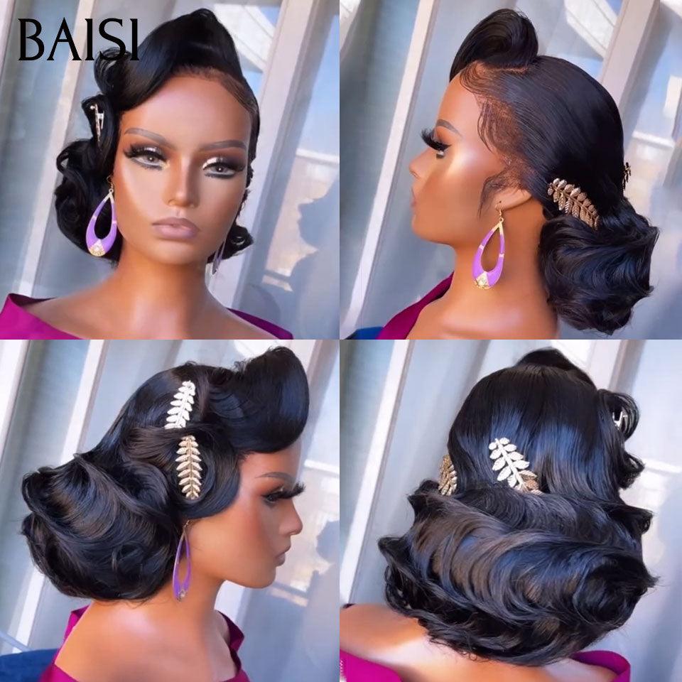 BAISI Coiffure de luxe Caitlin Perruques Mariage noir Prête à porter chignon et personalisation comme sur la vidéo 100% identique avec lace frontale événement spécial VIP100