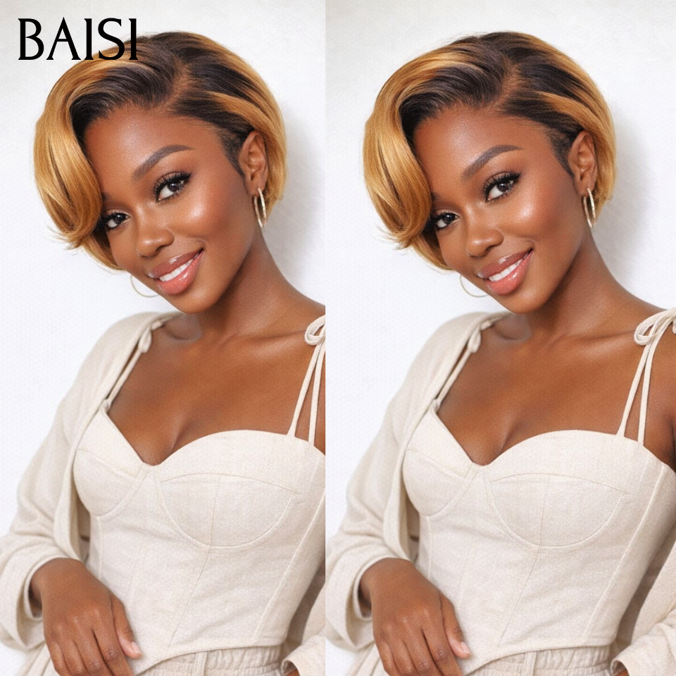 13x4 lace frontal Perruque lisse pixie 68€ Moitié prix produit en couleur miel en 100% Cheveux Humains