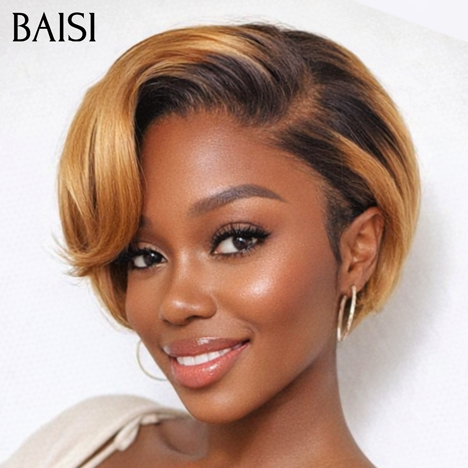 13x4 lace frontal Perruque lisse pixie 68€ Moitié prix produit en couleur miel en 100% Cheveux Humains