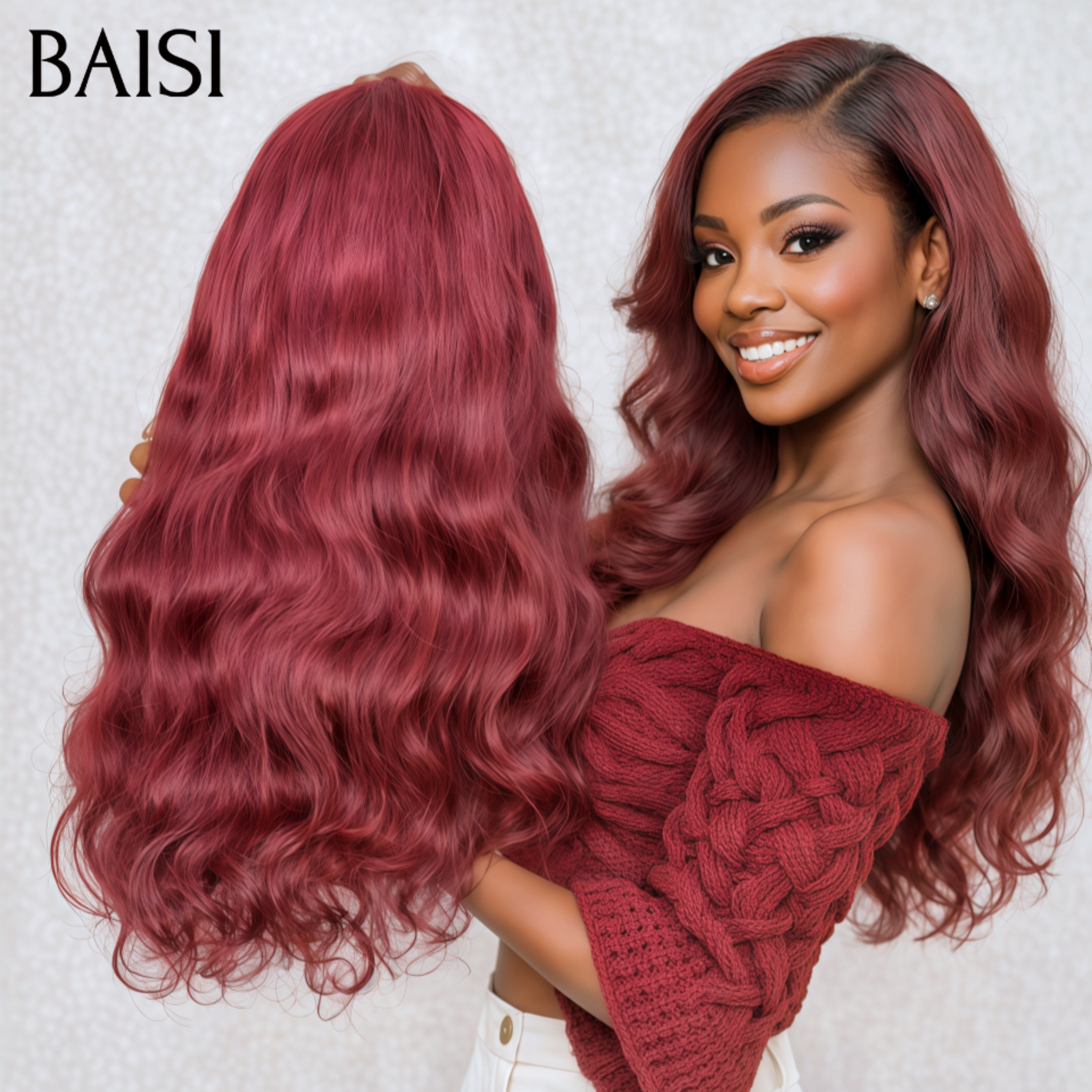 BAISI 13X4 perruque Lisse Mixte Miel ou  Body Wave + Gift en Couleur Rouge ou Bordeaux à moitié prix en 100% cheveux humains MP50