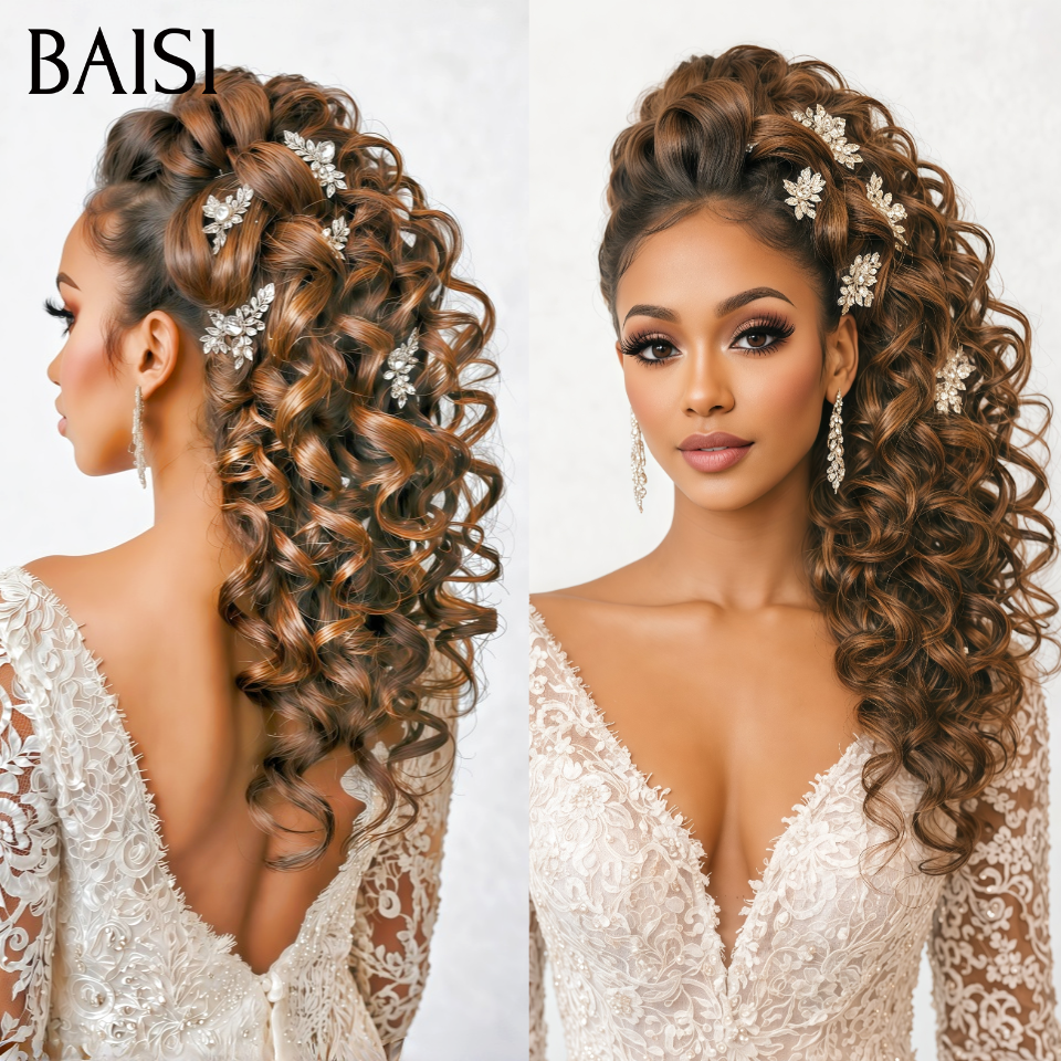 BAISI Coiffure déjà faites Perruques Mariage NOIR Mixte Miel Prête à porter chignon et personalisation comme sur la vidéo 100% identique avec lace frontale événement spécial