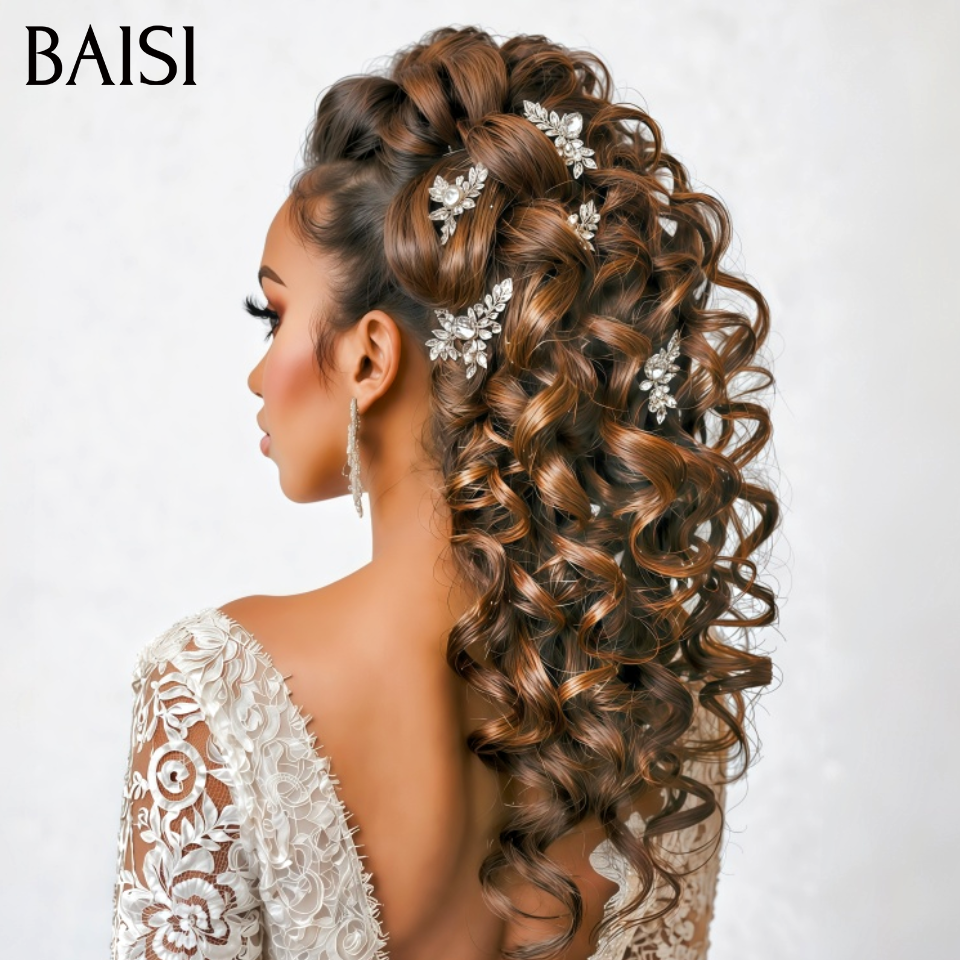 BAISI Coiffure déjà faites Perruques Mariage NOIR Mixte Miel Prête à porter chignon et personalisation comme sur la vidéo 100% identique avec lace frontale événement spécial