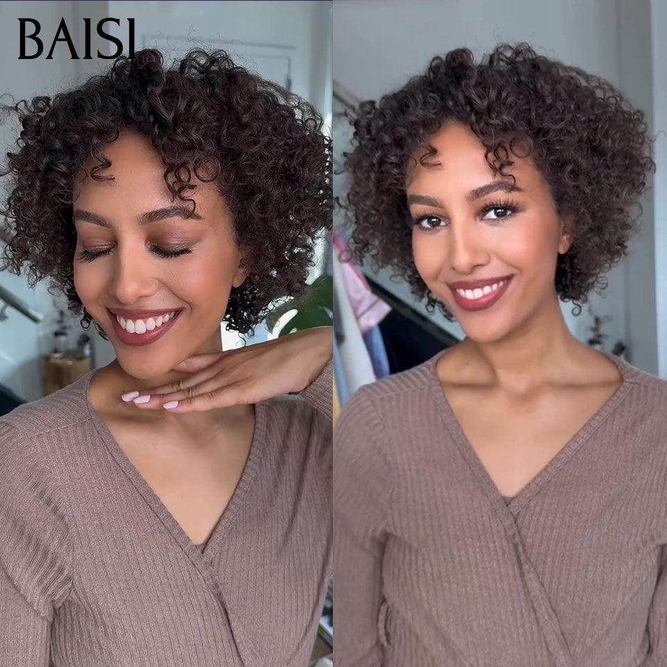 BAISI 10-Zoll-Perücke 69 € Lockige Wasserwellen-Perücke, maschinell hergestellt aus 100 % Echthaar