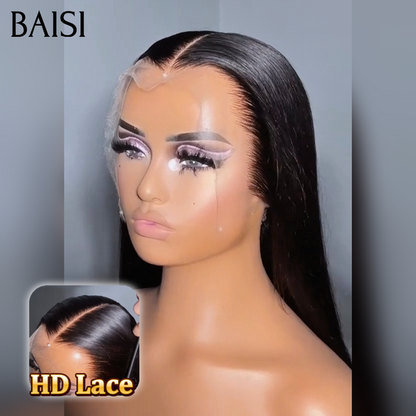 BAISI 13X4 HD invisible Lace frontal Perruque Promo 99€ pour revendre long lisse en NOIR 100% Raw Hair en 100% vrais cheveux humains