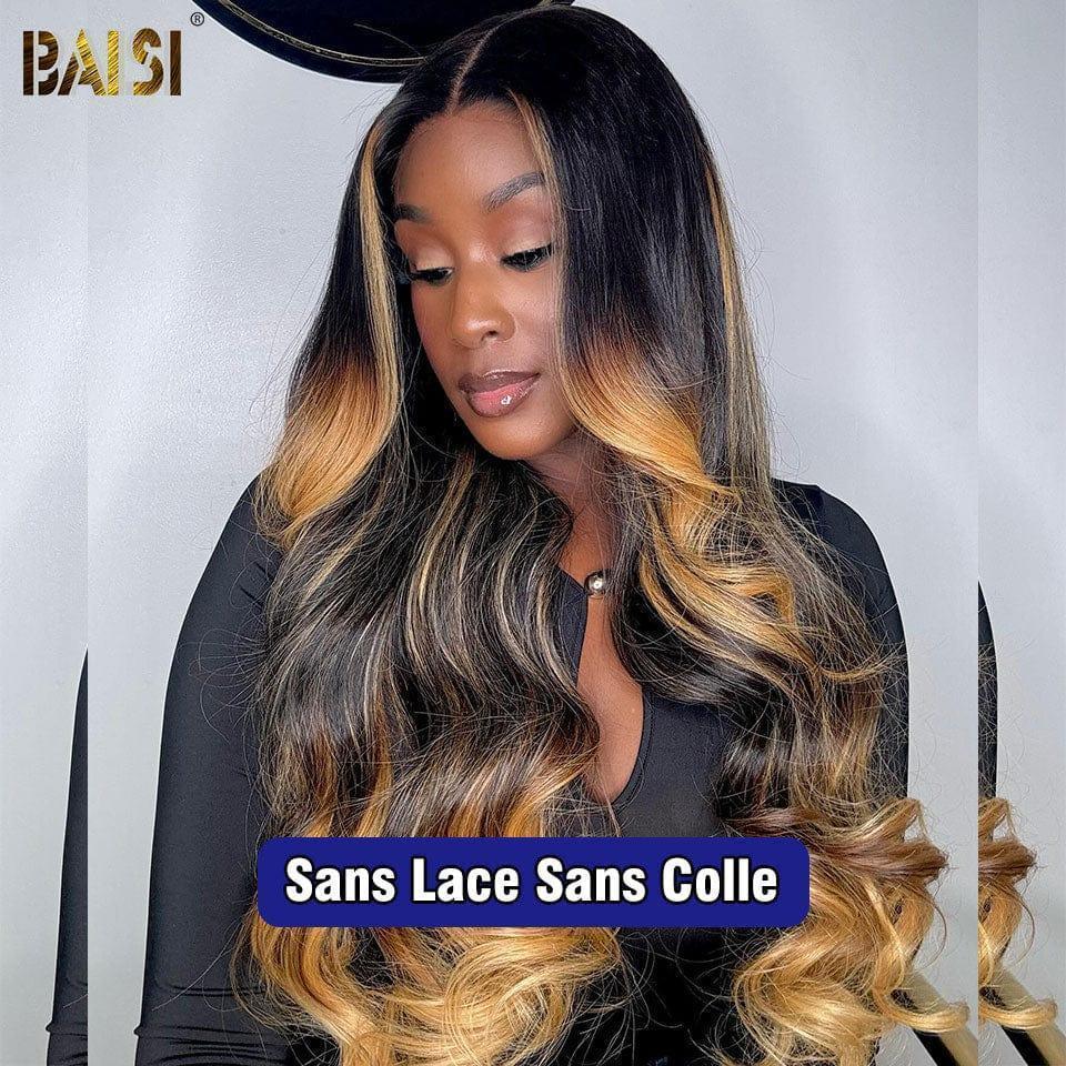 BAISI Pré-plucked lace invisible frontale 13x4  Perruque Body wave en couleur Noir mix Miel 1Bmix27# Pré-plucked Pas Besoin de Colle en 100% Raw Hair Lace déjà couper