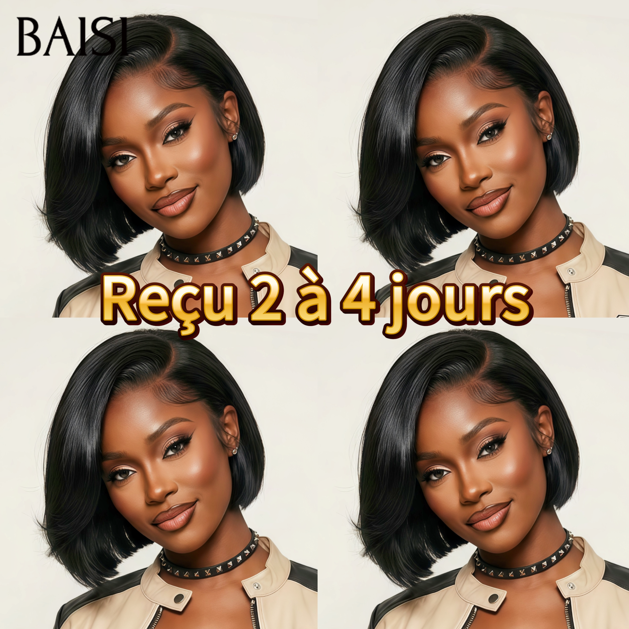 BAISI PROMOTION Perruque 4X4 lace Bob 10 Pouces Lisse NOIR ou 1BT4#  Moitié Prix en 100% Cheveux Humains MP50