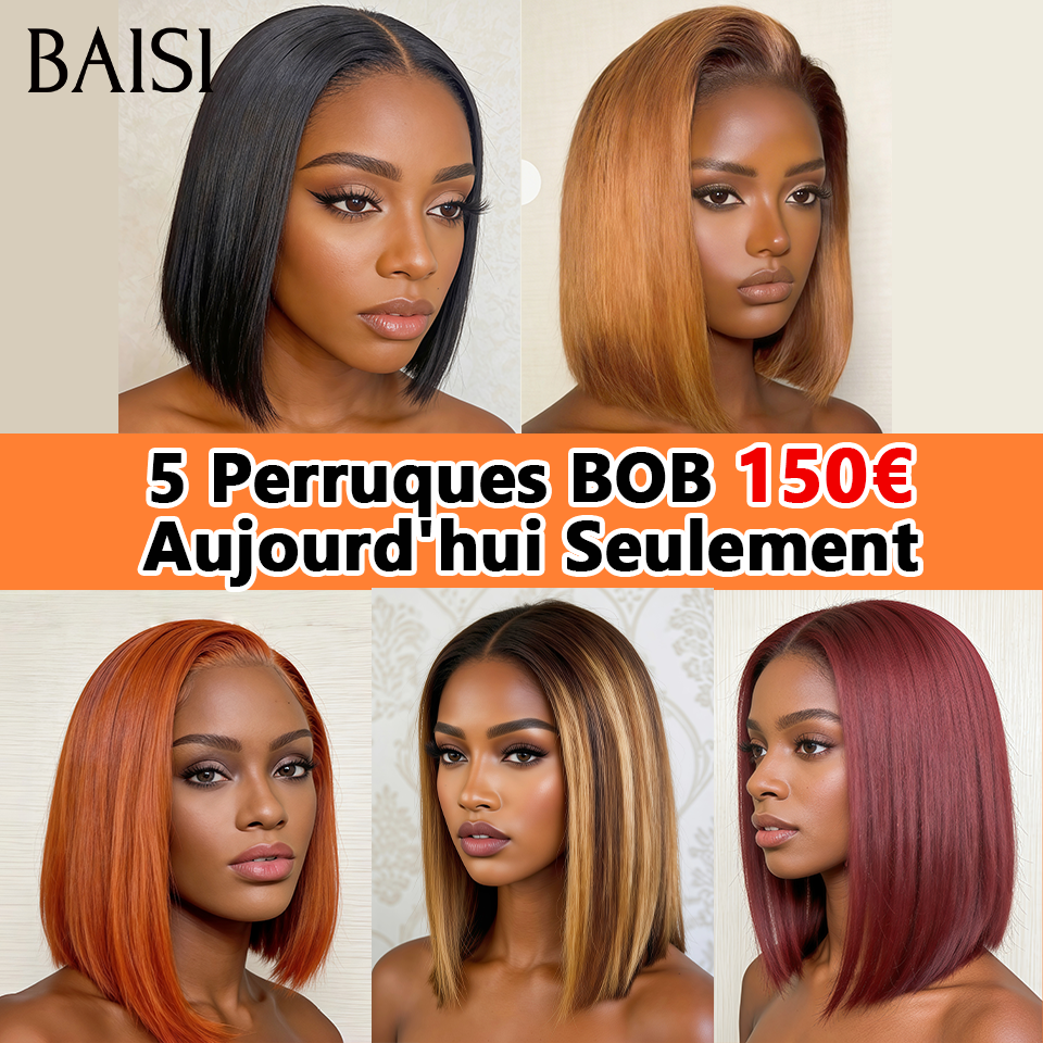 Prix en promotion 1 Perruque vrais cheveux avec coiffure gratuite 189€ ou  5 Perruques BOB 150€ en 5 couleurs 100% Bonne Qualité en blended humain hair