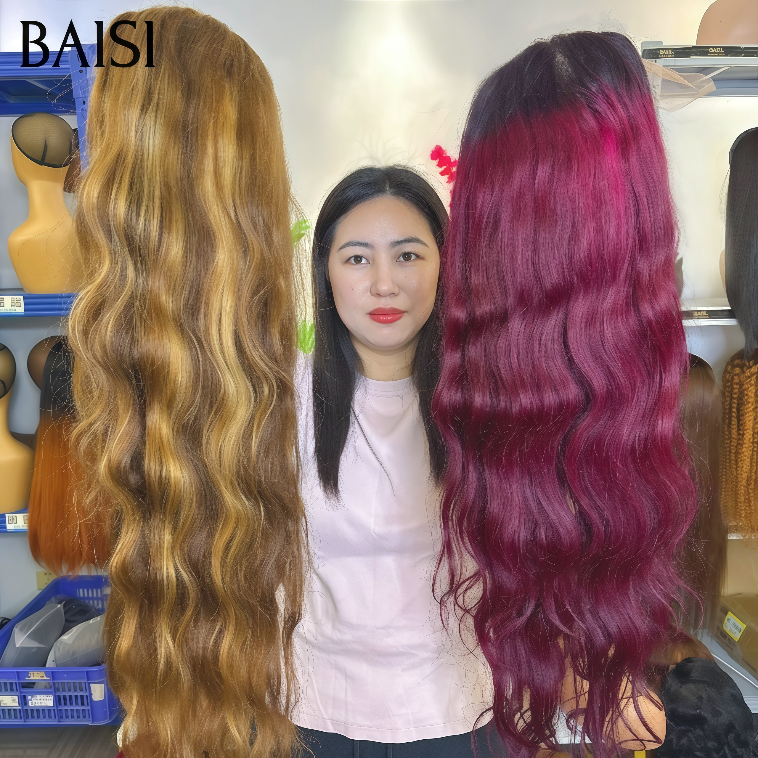 BAISI pour revendre 8 couleurs pour 2 perruques 20 pouces 200€  13x4 lace frontal Lisse ou curly wave ou body wave en 100% vrais cheveux humains