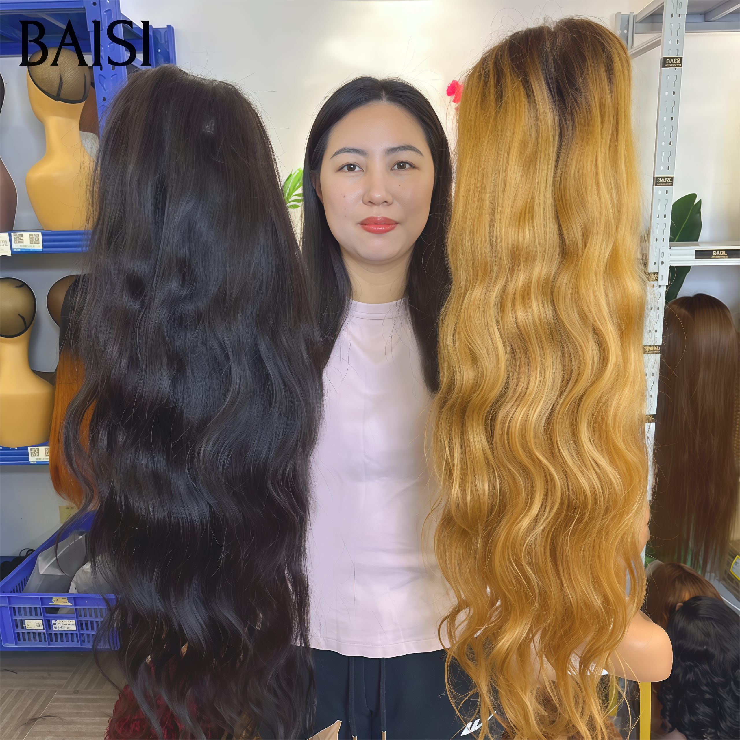 BAISI pour revendre 8 couleurs pour 2 perruques 20 pouces 200€  13x4 lace frontal Lisse ou curly wave ou body wave en 100% vrais cheveux humains