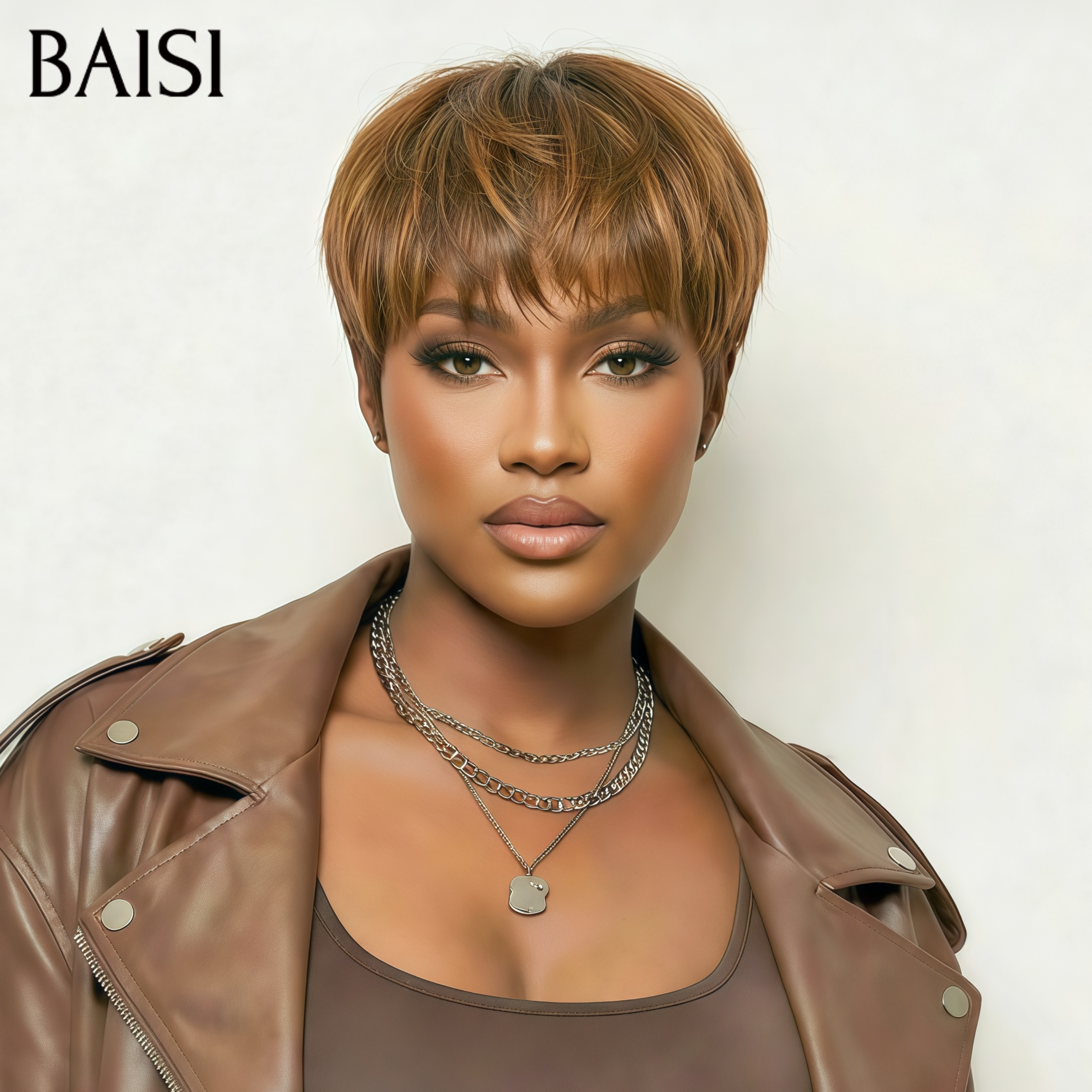 BAISI 2 Perruques 99€ sans colle lisse ou kinky curly marron Fabriqué à la Machine 100% vrais cheveux humains