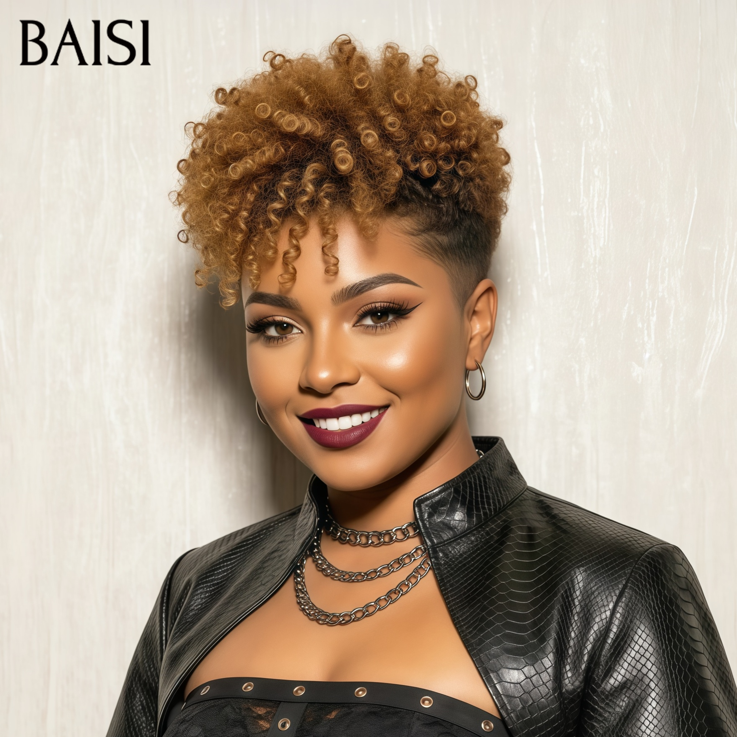 BAISI 2 Perruques 99€ sans colle lisse ou kinky curly marron Fabriqué à la Machine 100% vrais cheveux humains