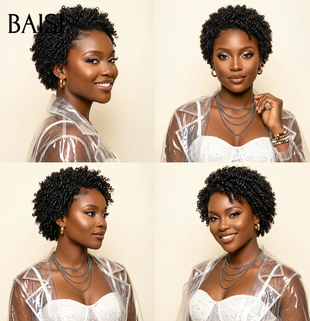 BAISI Nouveaux modèles 13X4 lace Perruque Pixie NOIR 50€ Coiffure moitié prix en 100% Cheveux Humains MP50
