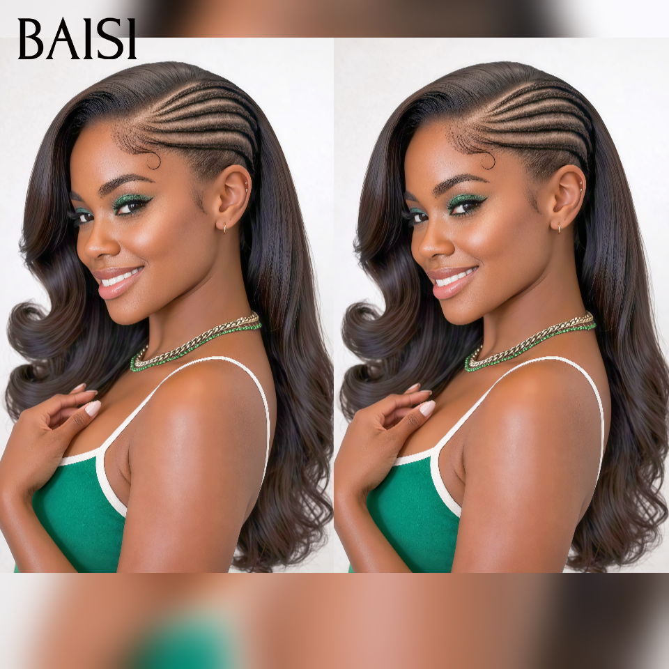 Nouveau produit Coiffure à la Mode 99€ 13x4 lace frontal Perruque Body wave avec coiffure tressée natte en 100% Cheveux Humains