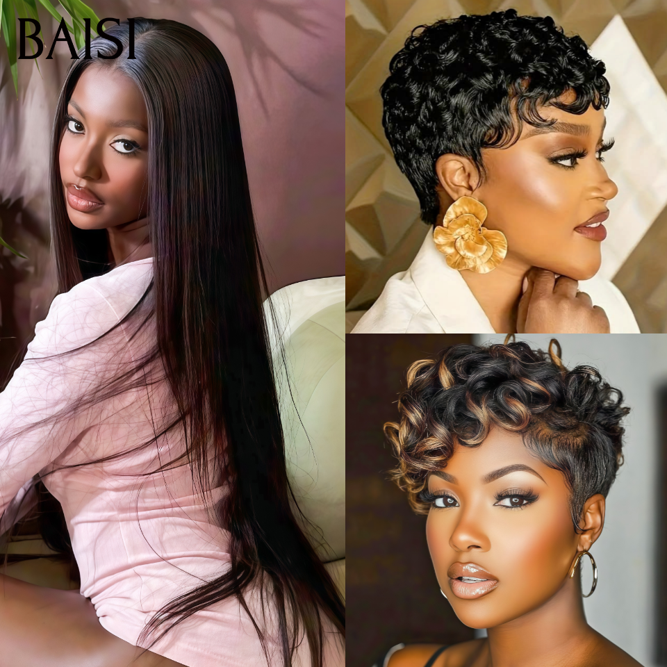 BAISI Achetez 32 pouces + 2 Pixies =119€ Moitié prix lisse 32 Pouces Blended hair et 2 pixie perruque chioma 100% Cheveux Humains