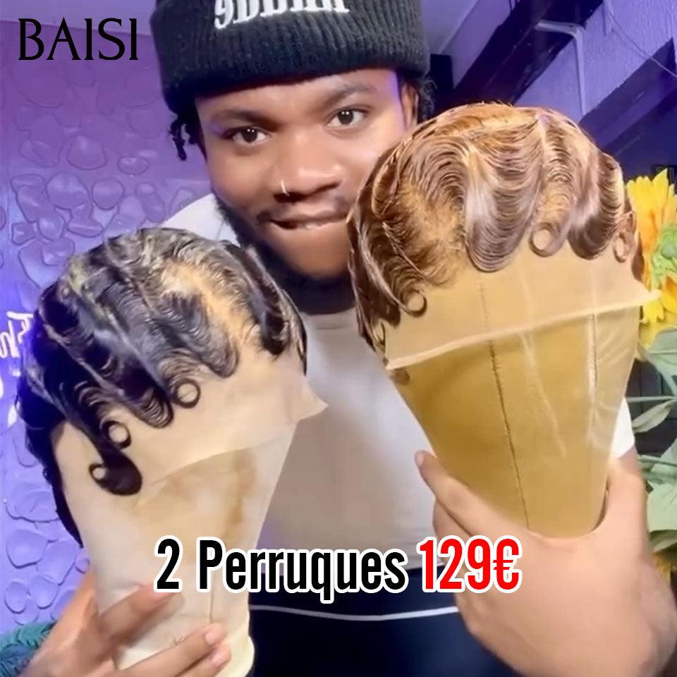 BAISI 2 perruques 129€ 13X4 lace Perruque Pixie finger wave en Couleur NOIR ou Marron En 100% Cheveux Humains