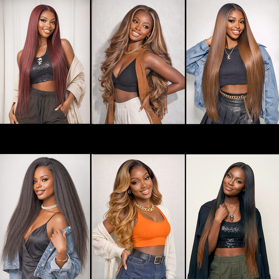 Usine grossiste 6 Perruques 180€ long lisse différentes tailles différentes couleurs soldes blended human hair sans retour