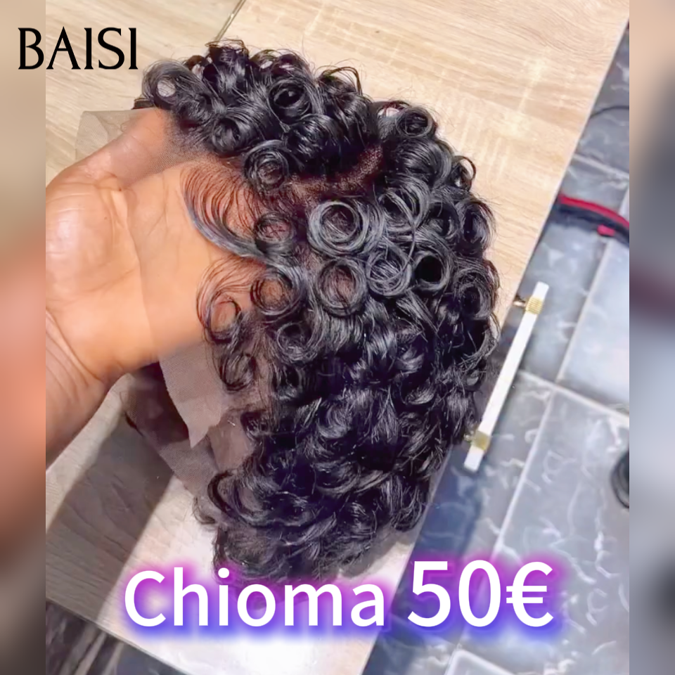 BAISI  Perruque Chioma finger wave 13X4 lace Frontale Pixie Moitié Prix 50€ couleur naturelle En 100% Cheveux Humains MP50