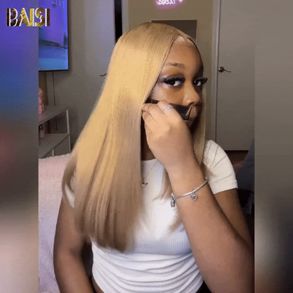 BAISI 13X4 Perruque Lisse  14 pouces  156€ Couleurs personnalisées Blonde Mix grise en 100% Cheveux Humains