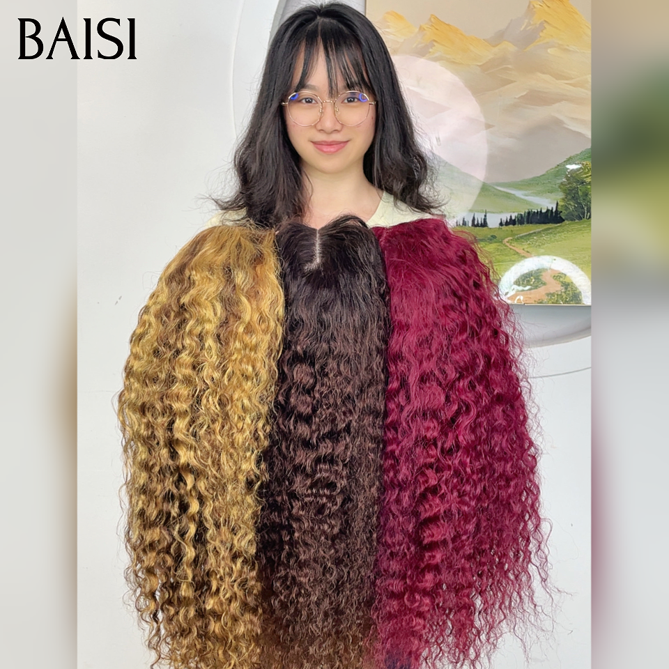 BAISI pour revendre 3 perruques 20 Pouces 269€ 13x4 lace frontal deep wave 3 couleurs mixte et marron et bordeaux  en 100% vrais cheveux humains